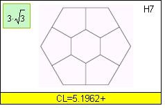 Baumann's division of side-1 regular hexagon into 7 parts.